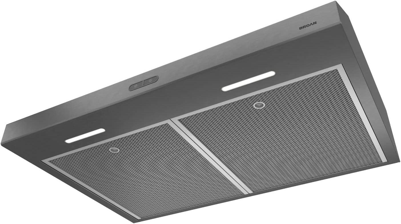 imageBroanNuTone BCDF130SS Glacier Convertible Range Hood Light Exhaust Fan for Under Cabinet Stainless Steel 375 Max Blower CFM 30InchBlack Stainless Steel