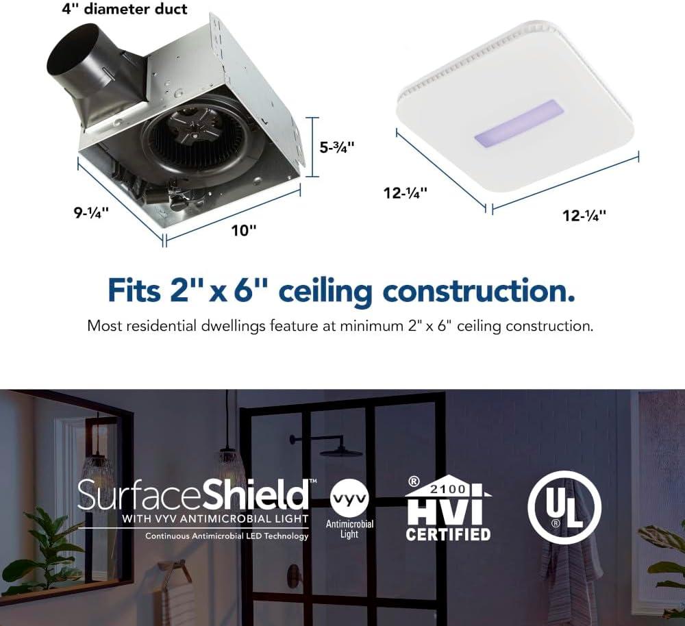 imageBroanNuTone FG1000VVS SurfaceShield Antibacterial LED Replacement Upgrade Grille Cover with Vyv Technology 1225x1225 White Grille cover only fan not includedLight