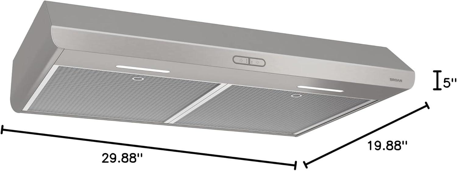 imageBroanNuTone BKDF130SSK Stainless Steel Broan 375 Max Blower CFM 30Inch Undercabinet Range Hood Cord Kit and Charcoal Filters