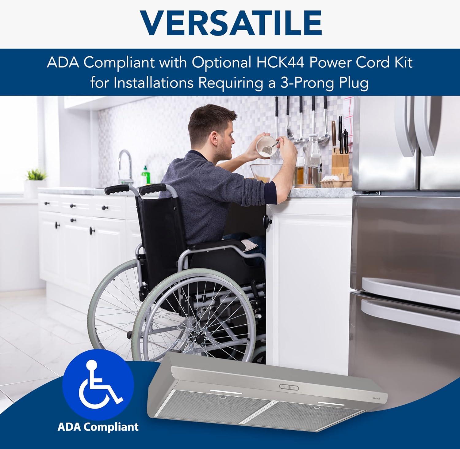 imageBroanNuTone BKDF130SSK Stainless Steel Broan 375 Max Blower CFM 30Inch Undercabinet Range Hood Cord Kit and Charcoal Filters