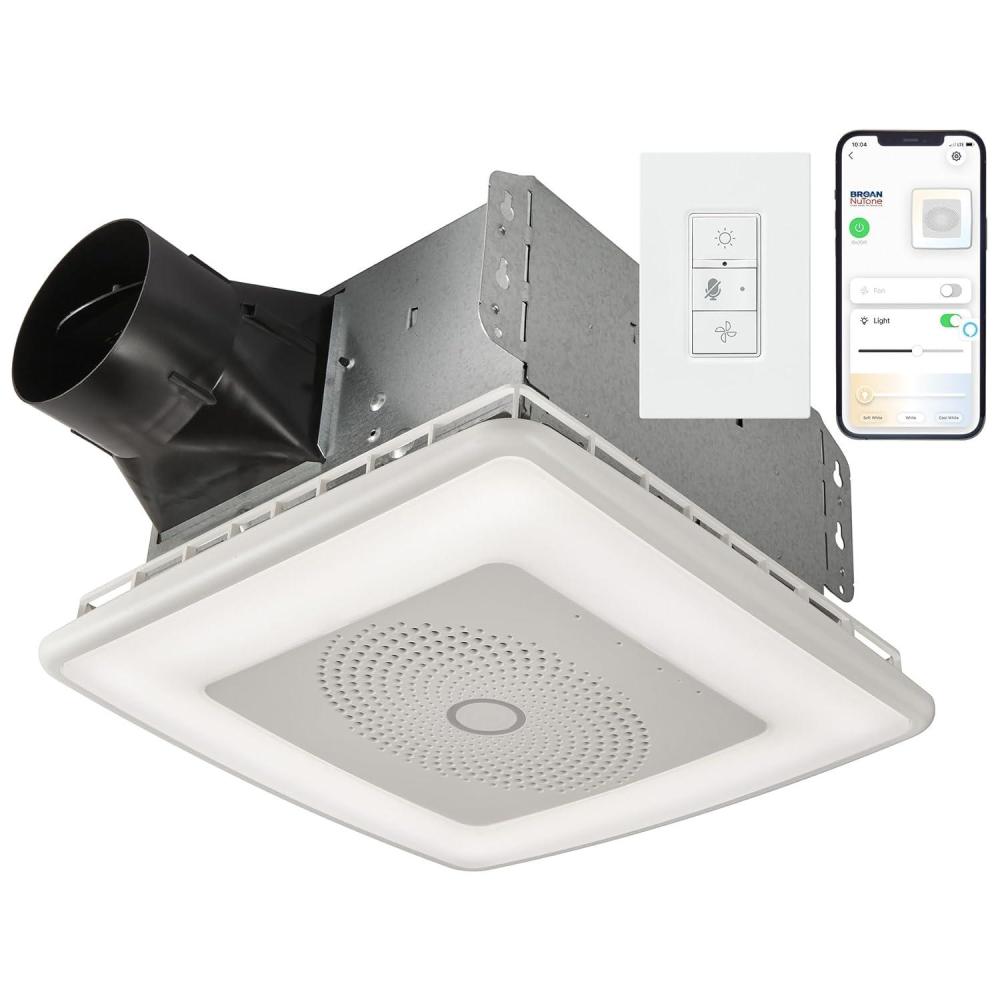 imageBroanNuTone VC110CCT Sensonic Alexa Voice Controlled Smart Exhaust Fan with Dimmable LED Light and Bluetooth Speakers 110 CFMWhite 1325quotx1325quotx575quotFan