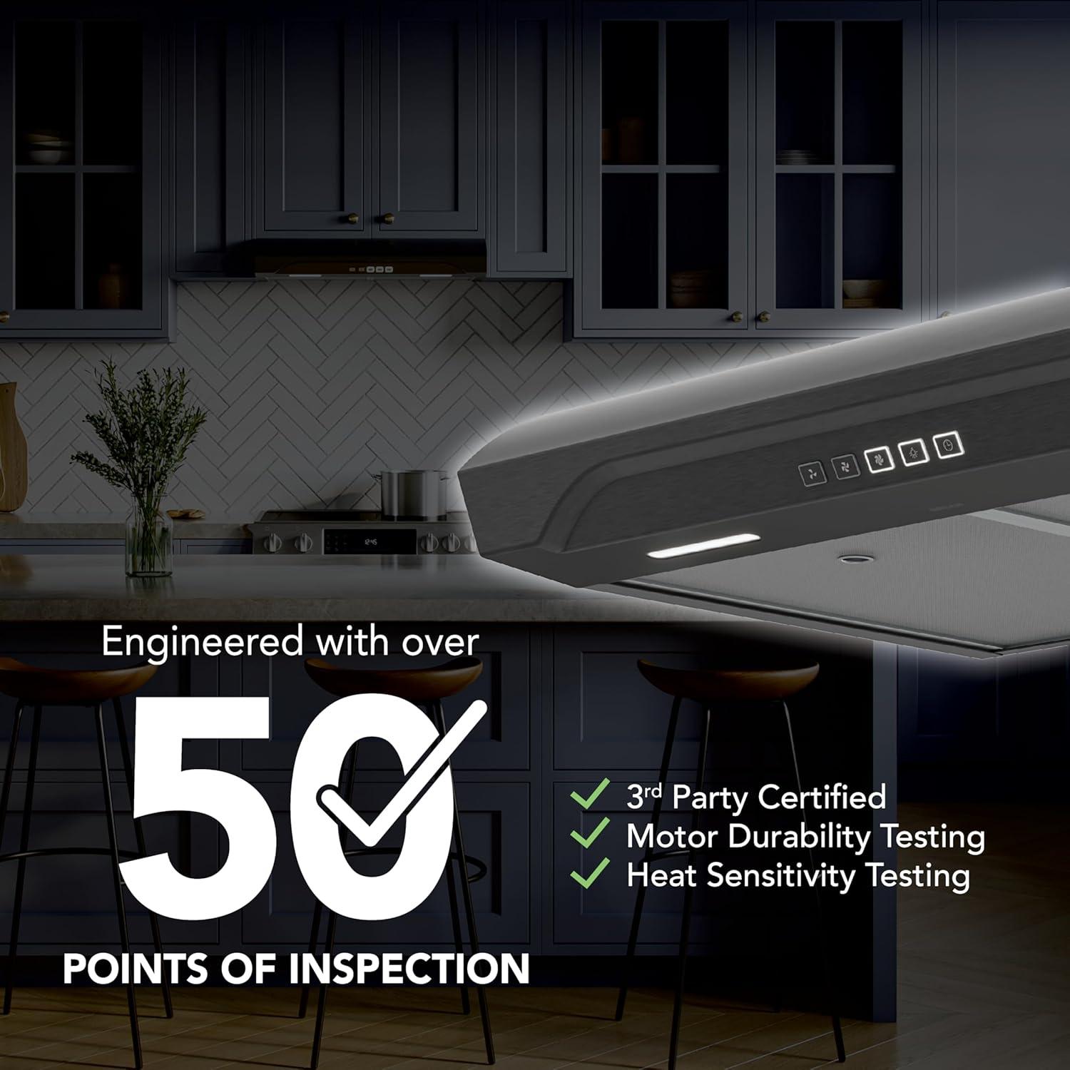 imageBroanNuTone ALT1303WW Alta 30Inch 350 MAX Blower CFM 15 Sones White Range Hood UndercabinetBlack Stainless