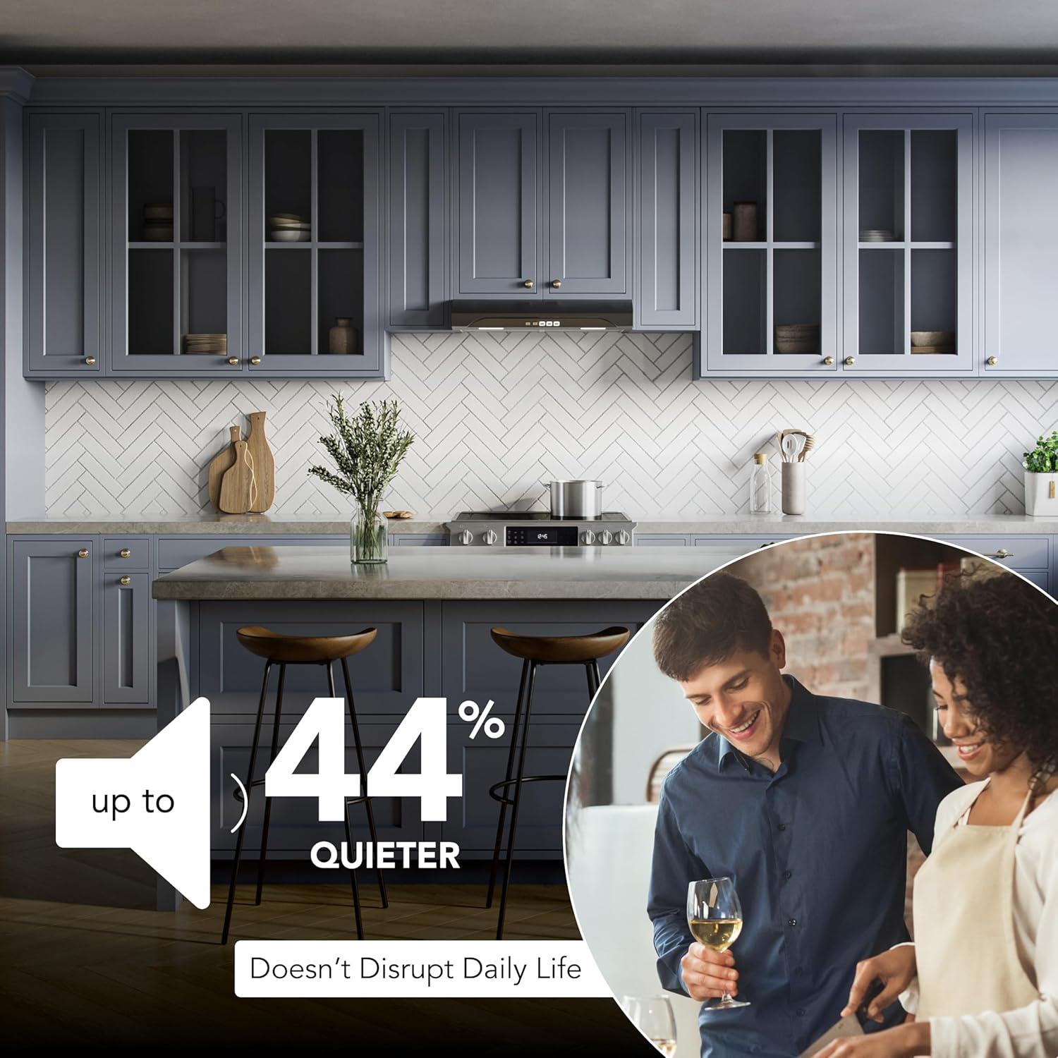 imageBroanNuTone ALT1303WW Alta 30Inch 350 MAX Blower CFM 15 Sones White Range Hood UndercabinetBlack Stainless