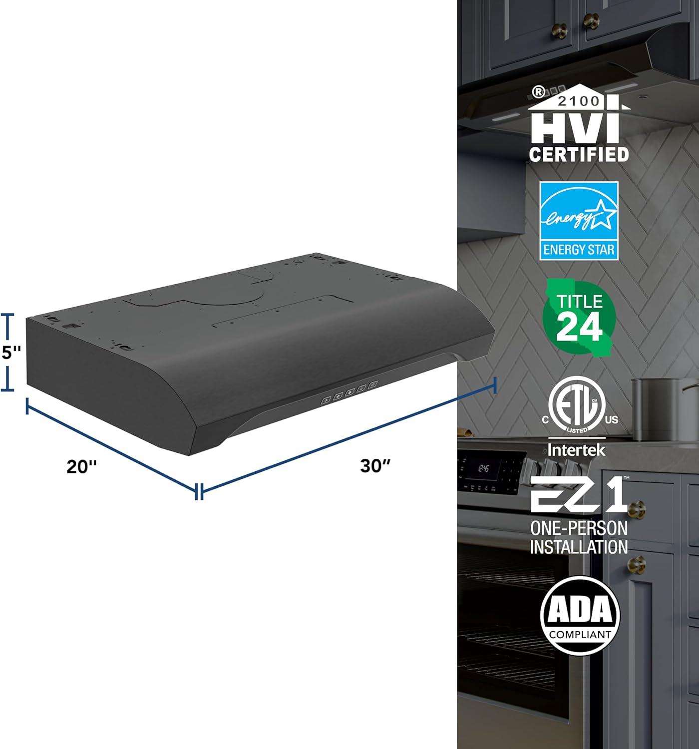 imageBroanNuTone ALT1303WW Alta 30Inch 350 MAX Blower CFM 15 Sones White Range Hood UndercabinetBlack Stainless