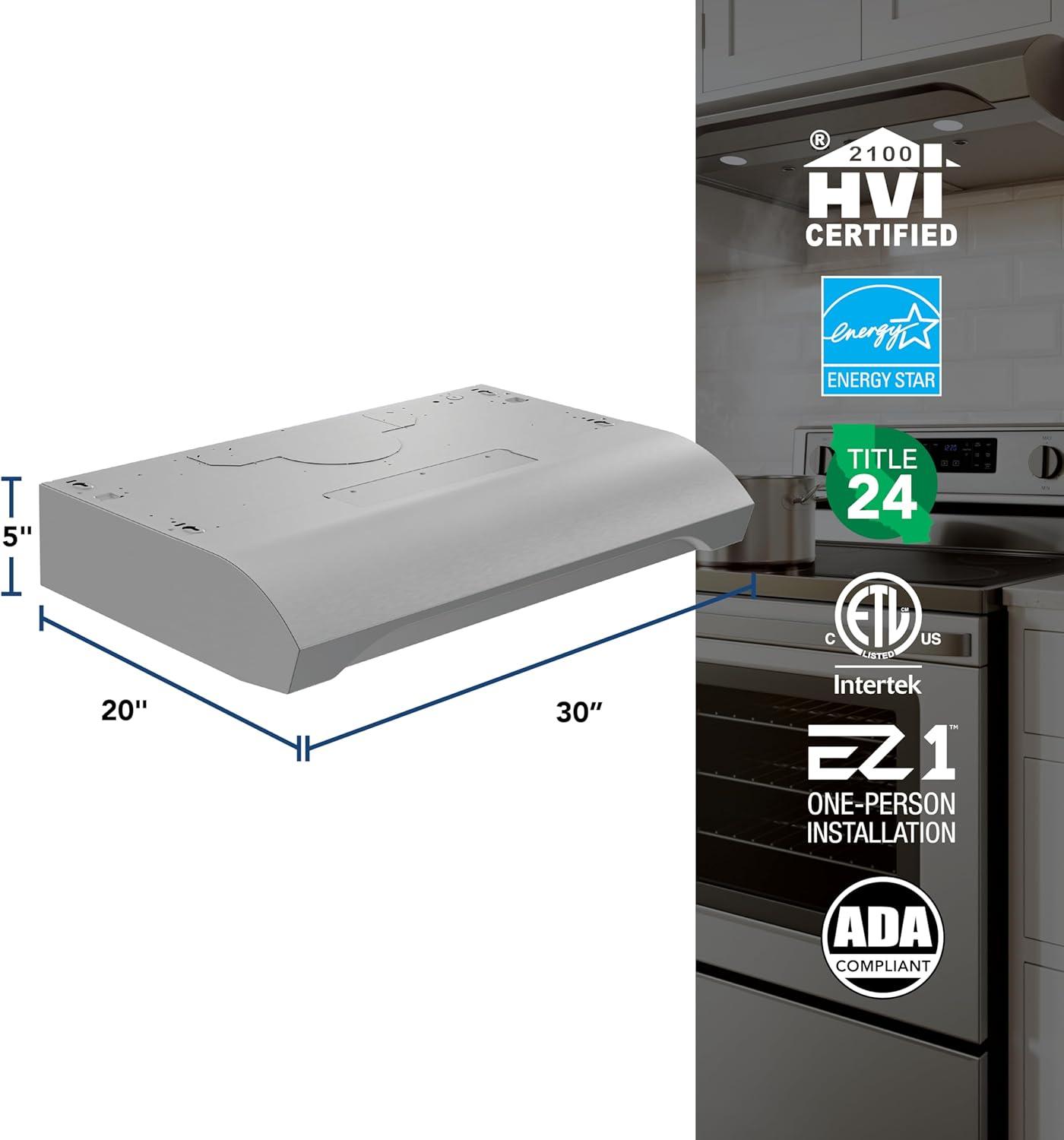 imageBroanNuTone ALT1303WW Alta 30Inch 350 MAX Blower CFM 15 Sones White Range Hood UndercabinetStainless Steel
