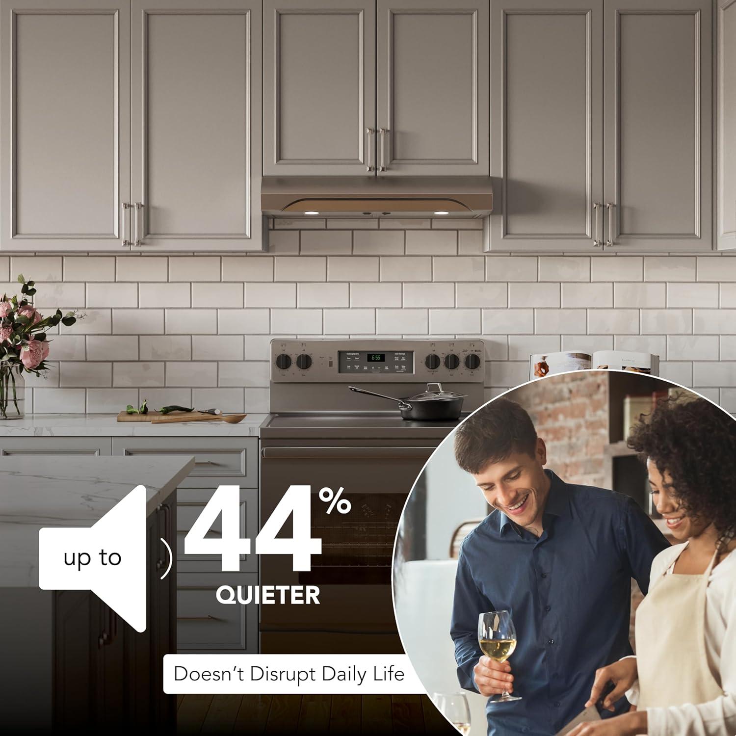 imageBroanNuTone ALT1303WW Alta 30Inch 350 MAX Blower CFM 15 Sones White Range Hood UndercabinetStainless Steel