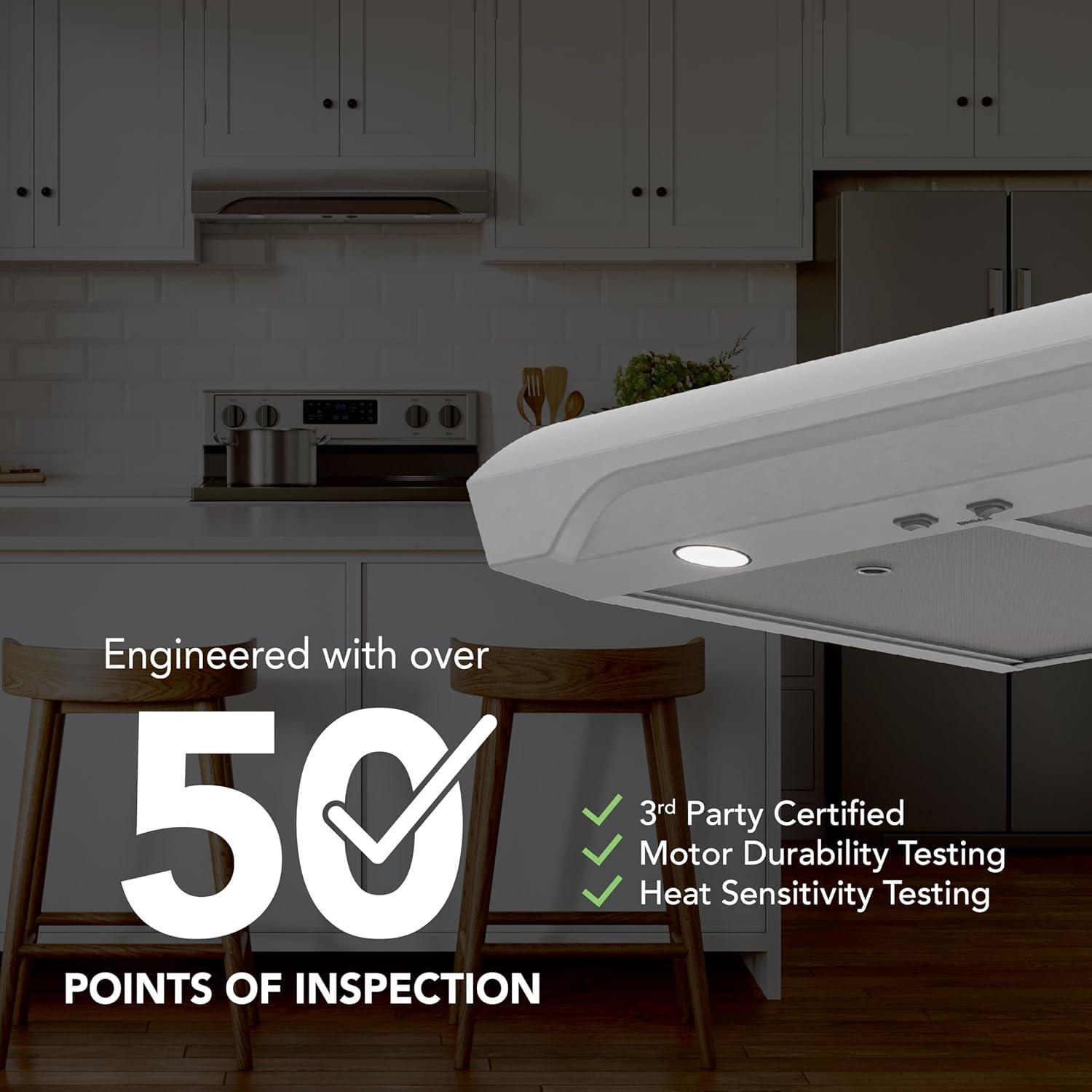 imageBroanNuTone ALT1303WW Alta 30Inch 350 MAX Blower CFM 15 Sones White Range Hood UndercabinetStainless Steel