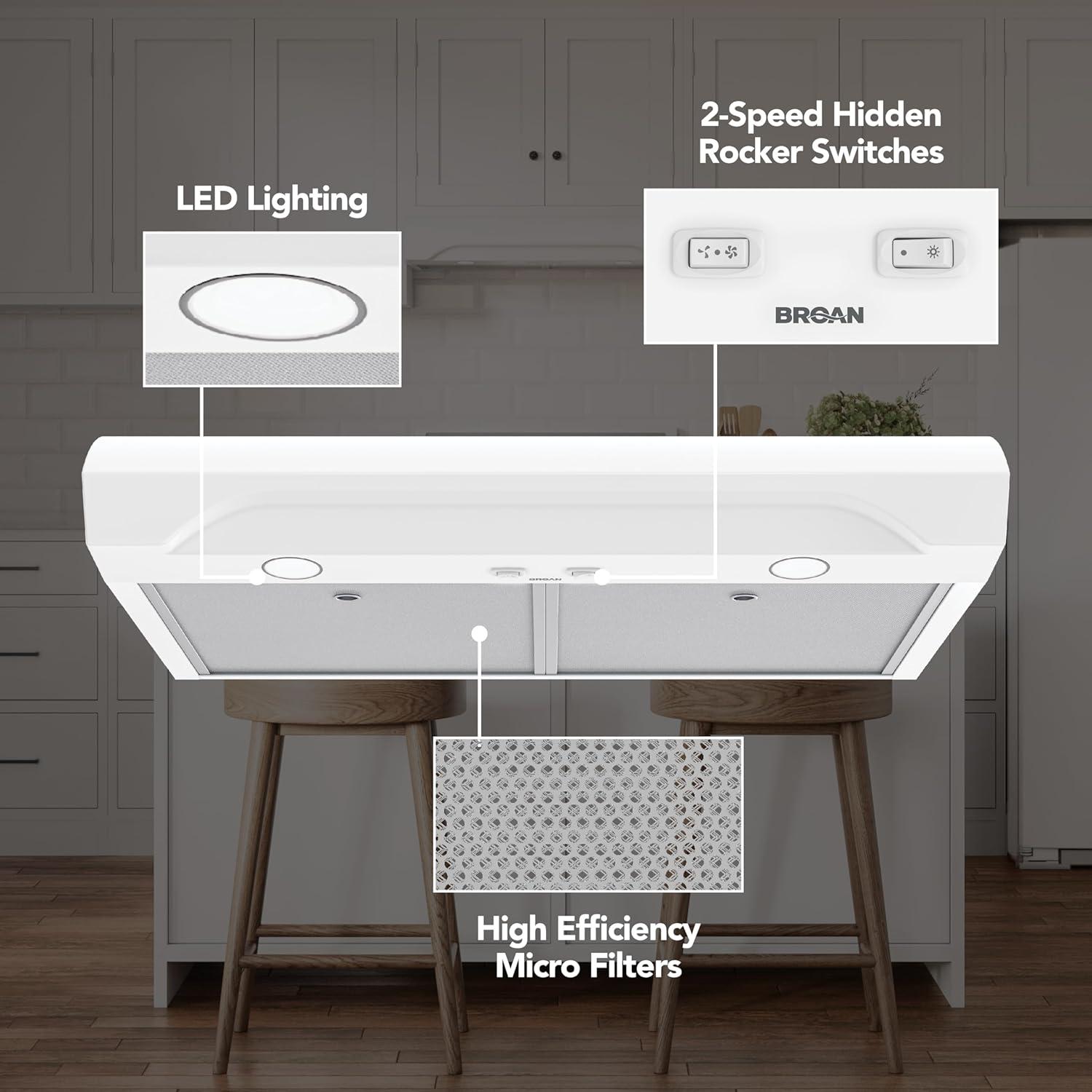 imageBroanNuTone ALT1303WW Alta 30Inch 350 MAX Blower CFM 15 Sones White Range Hood UndercabinetWhite
