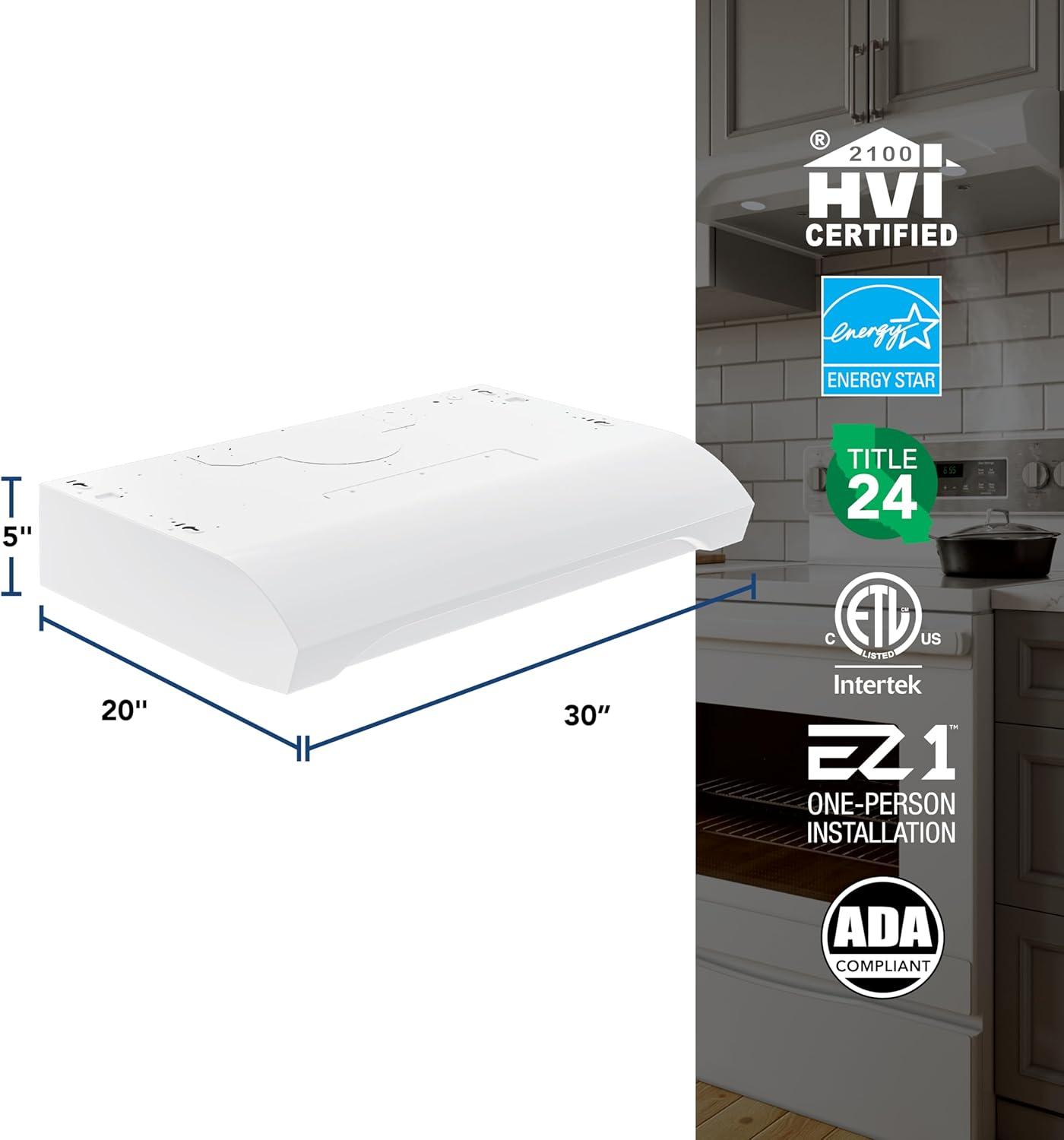 imageBroanNuTone ALT1303WW Alta 30Inch 350 MAX Blower CFM 15 Sones White Range Hood UndercabinetWhite