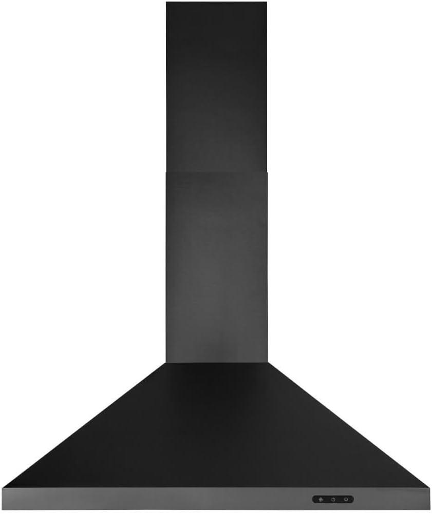 imageBroanNuTone 30inch WallMount Convertible ChimneyStyle Pyramidal Range Hood with 3Speed Exhaust Fan and Light 460 Max Blower CFM Black Stainless SteelBlack Stainless Steel