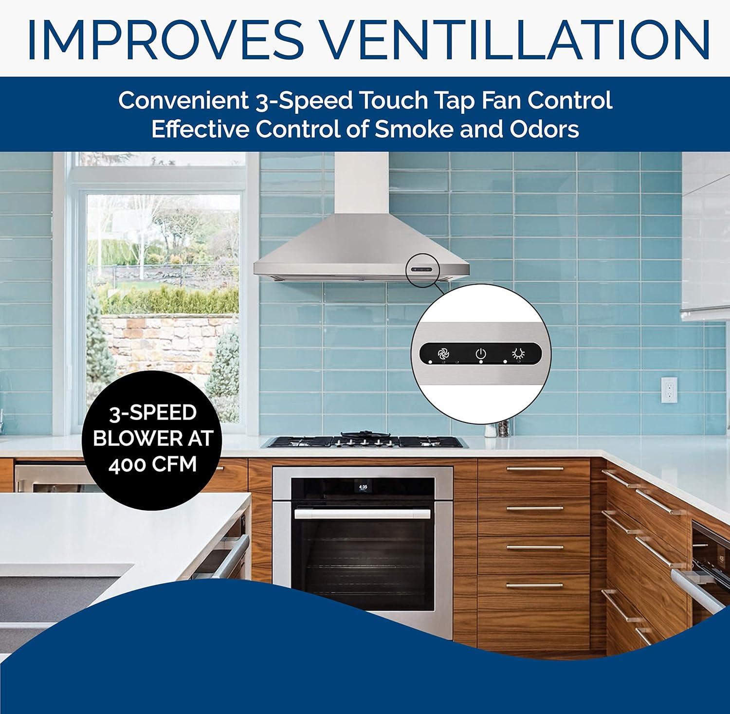 imageBroanNuTone 30inch WallMount Convertible ChimneyStyle Pyramidal Range Hood with 3Speed Exhaust Fan and Light 460 Max Blower CFM Black Stainless SteelStainless Steel