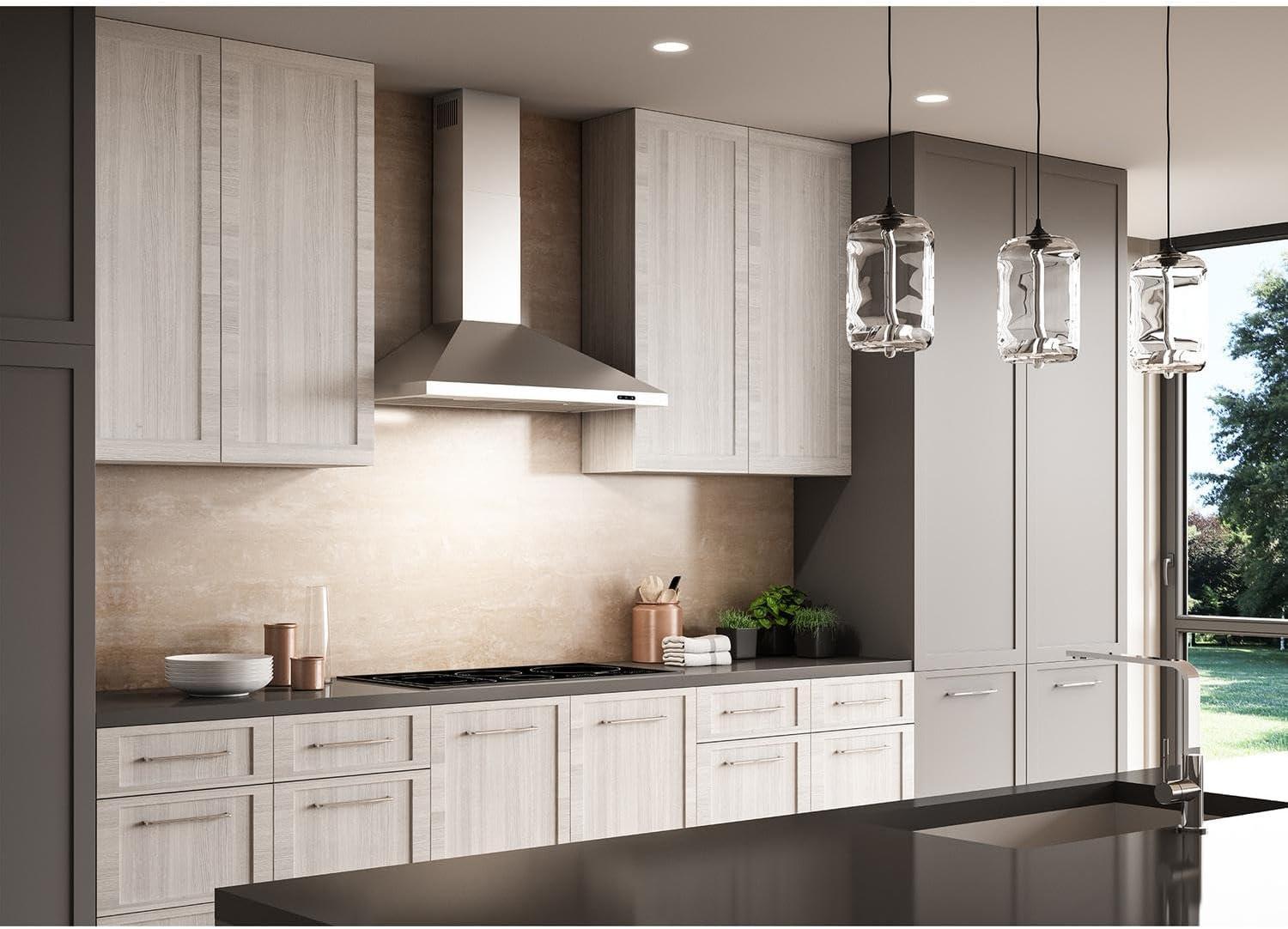 imageBroanNuTone 30inch WallMount Convertible ChimneyStyle Pyramidal Range Hood with 3Speed Exhaust Fan and Light 460 Max Blower CFM Black Stainless SteelStainless Steel