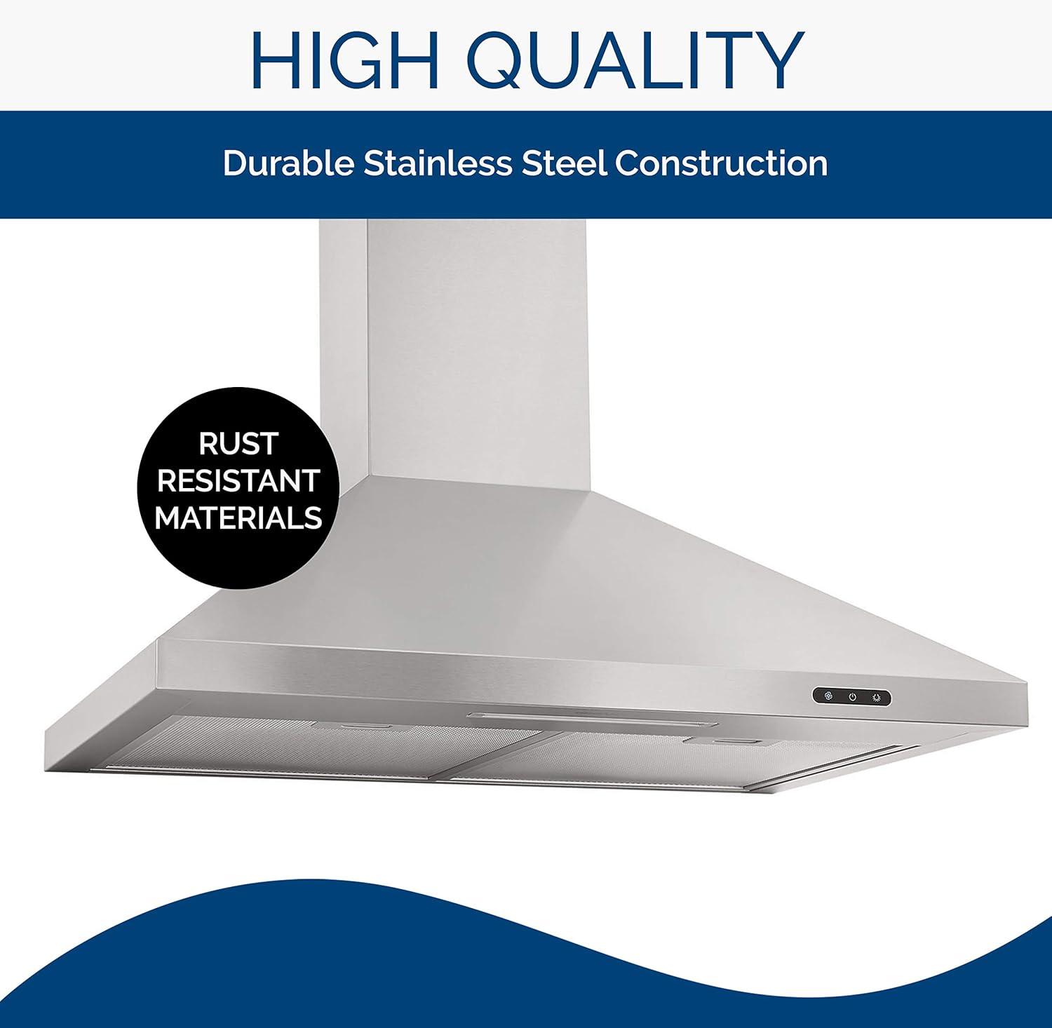 imageBroanNuTone 30inch WallMount Convertible ChimneyStyle Pyramidal Range Hood with 3Speed Exhaust Fan and Light 460 Max Blower CFM Black Stainless SteelStainless Steel