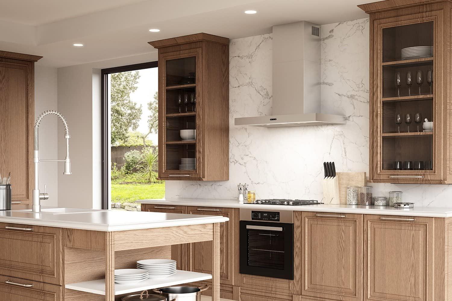 imageBroanNuTone 30inch WallMount Convertible ChimneyStyle Range Hood with 3Speed Exhaust Fan and Light 460 Max Blower CFM Stainless Steel