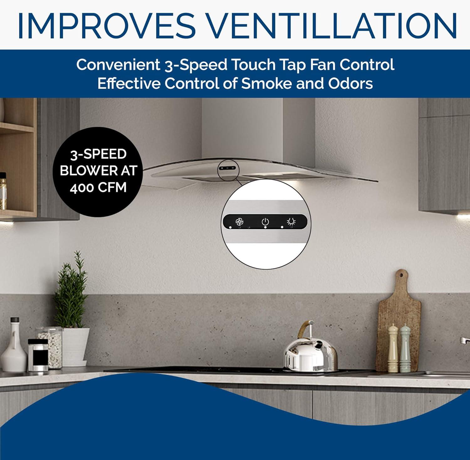 imageBroanNuTone 30inch WallMount Convertible ChimneyStyle Range Hood with 3Speed Exhaust Fan and Light 460 Max Blower CFM Stainless SteelStainless Steel