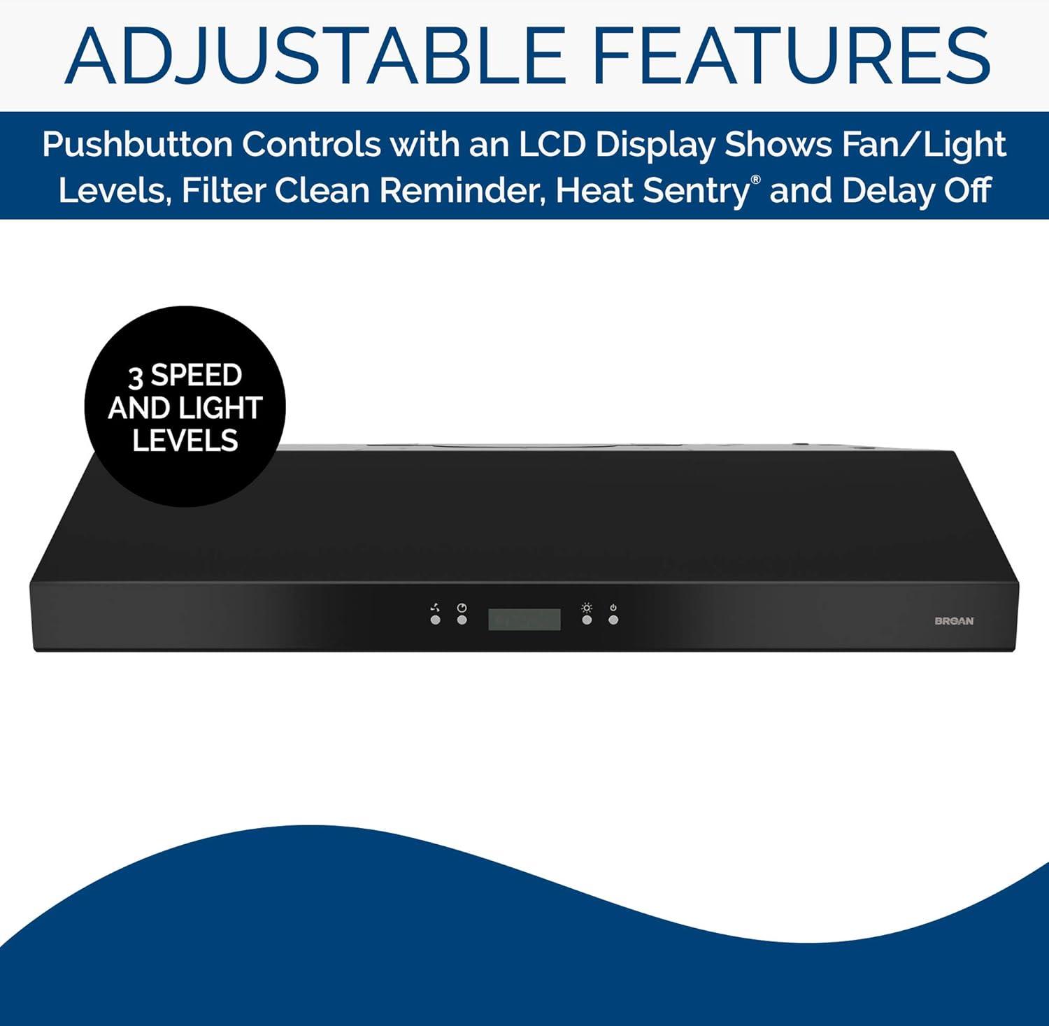 imageBroanNuTone BCDJ130WH Glacier 30inch UnderCabinet 4Way Convertible Range Hood with 3Speed Exhaust Fan and Light WhiteBlack