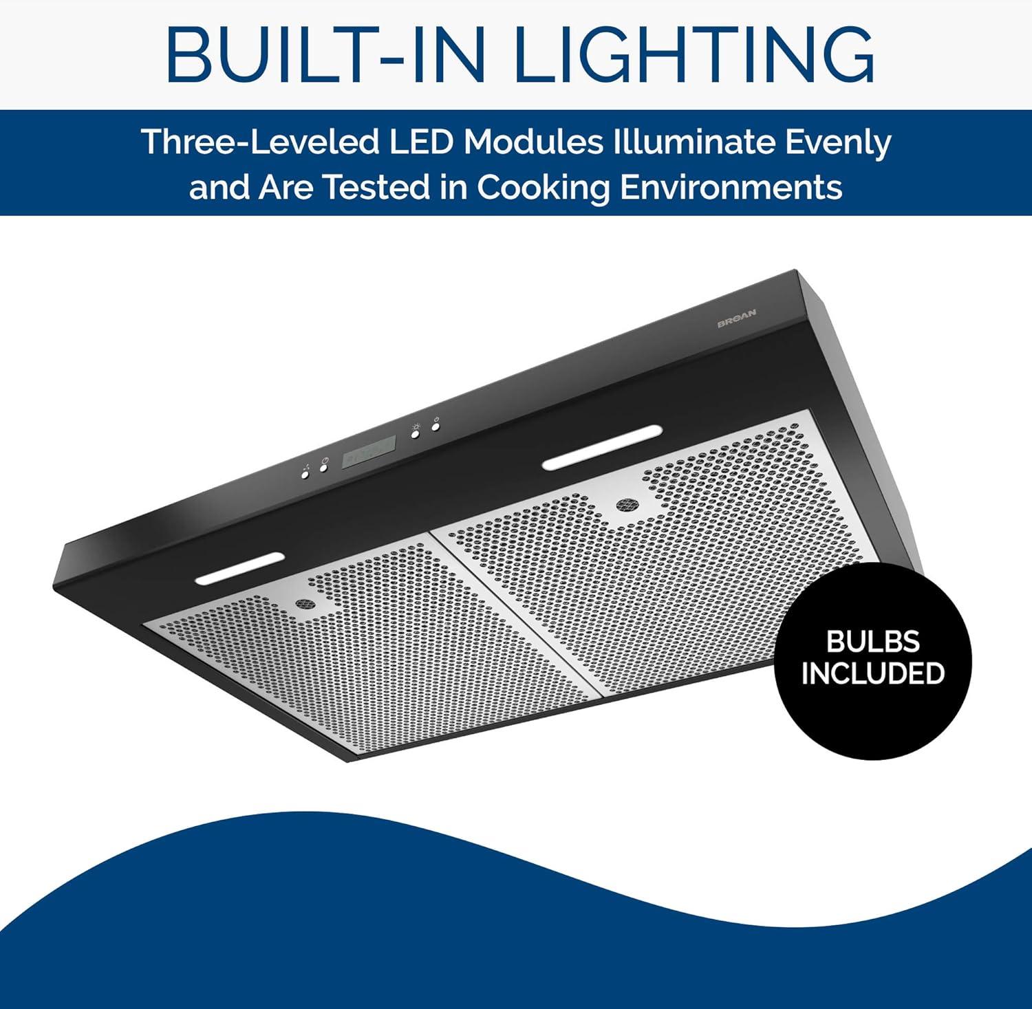 imageBroanNuTone BCDJ130WH Glacier 30inch UnderCabinet 4Way Convertible Range Hood with 3Speed Exhaust Fan and Light WhiteBlack