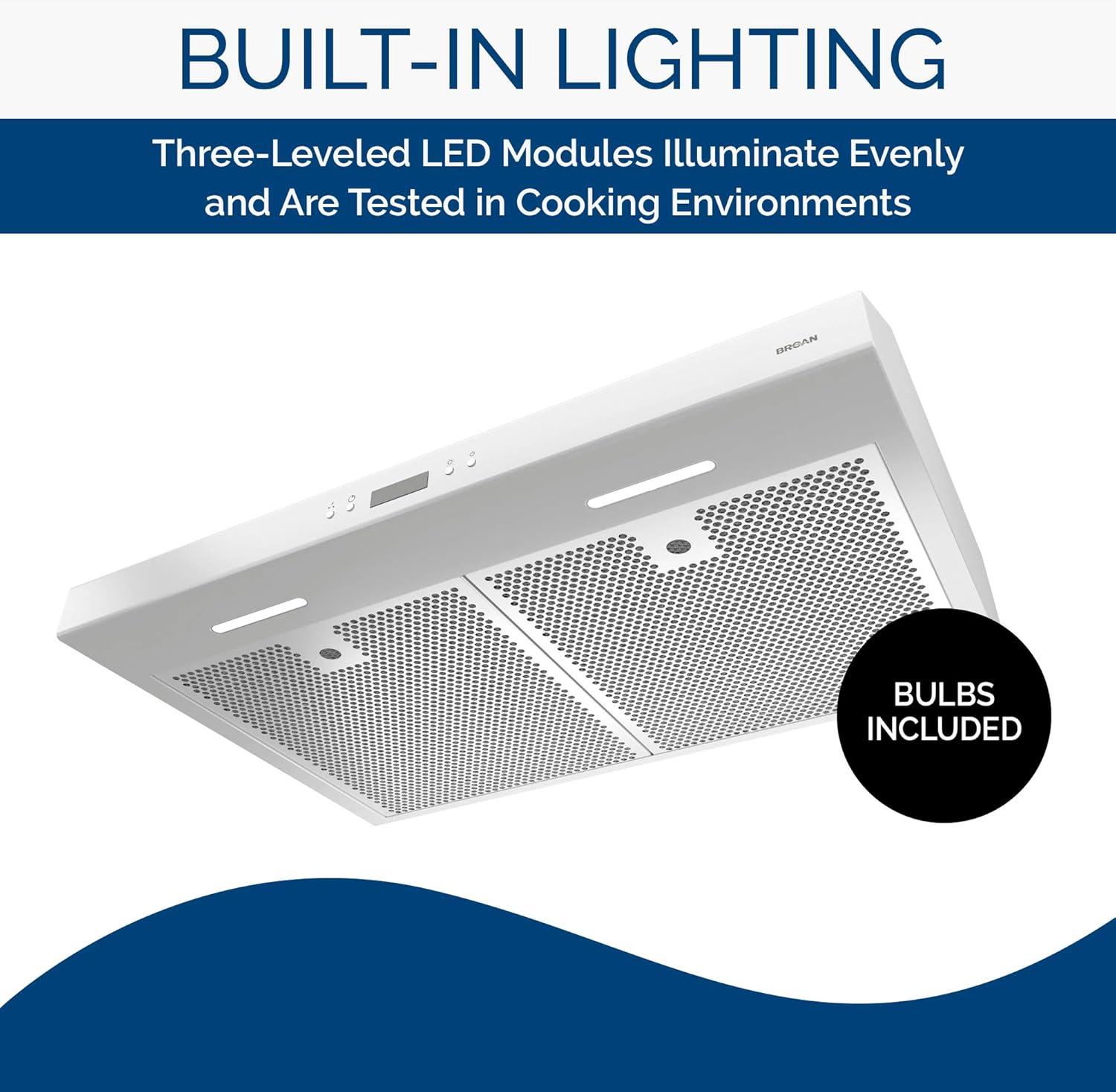 imageBroanNuTone BCDJ130WH Glacier 30inch UnderCabinet 4Way Convertible Range Hood with 3Speed Exhaust Fan and Light WhiteWhite