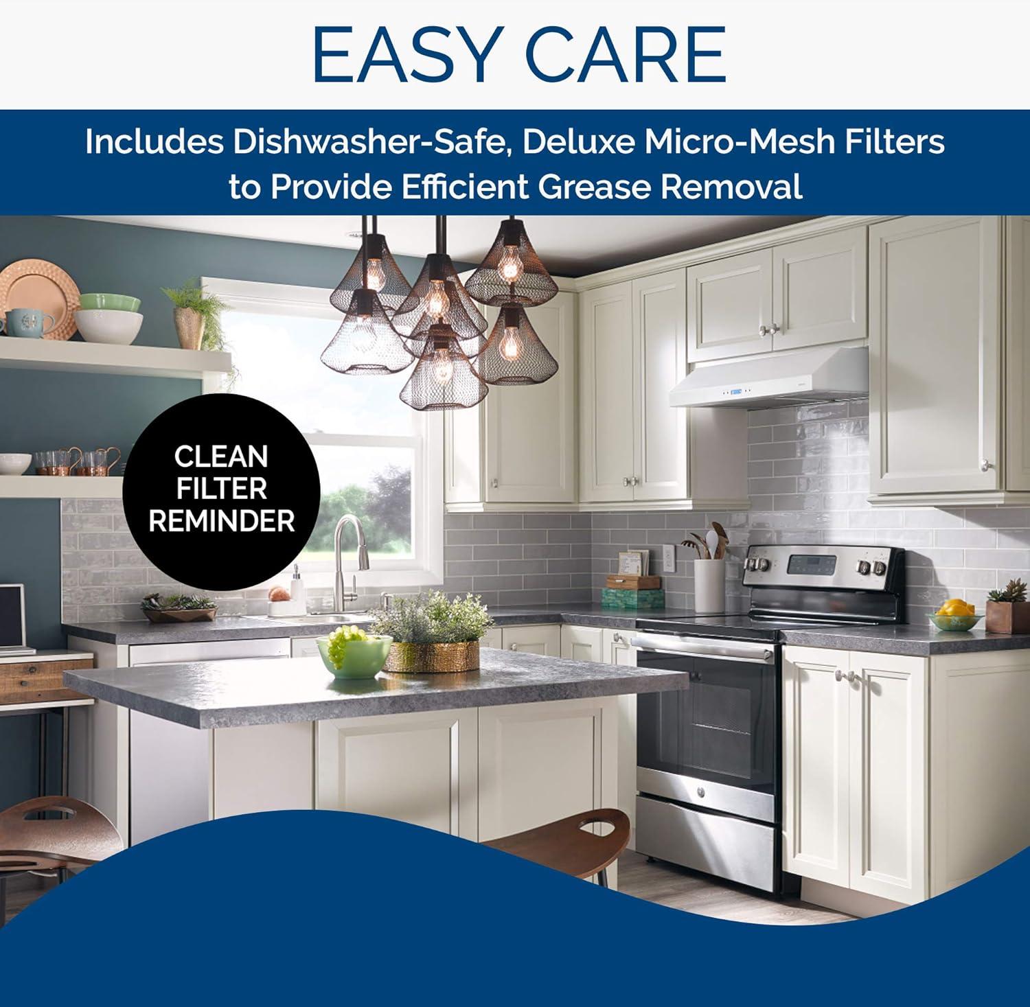 imageBroanNuTone BCDJ130WH Glacier 30inch UnderCabinet 4Way Convertible Range Hood with 3Speed Exhaust Fan and Light WhiteWhite