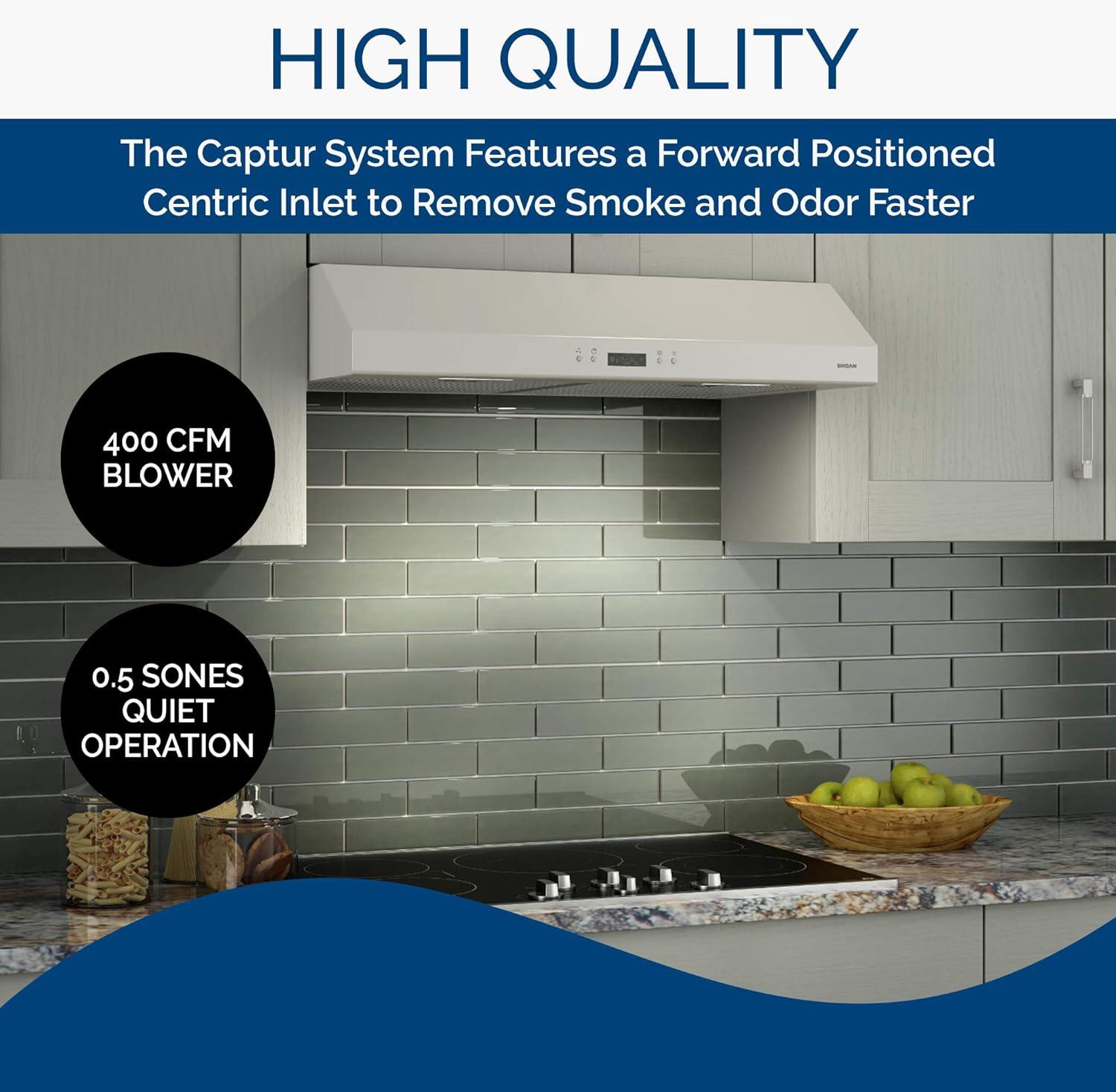 imageBroanNuTone BCDJ130WH Glacier 30inch UnderCabinet 4Way Convertible Range Hood with 3Speed Exhaust Fan and Light WhiteWhite