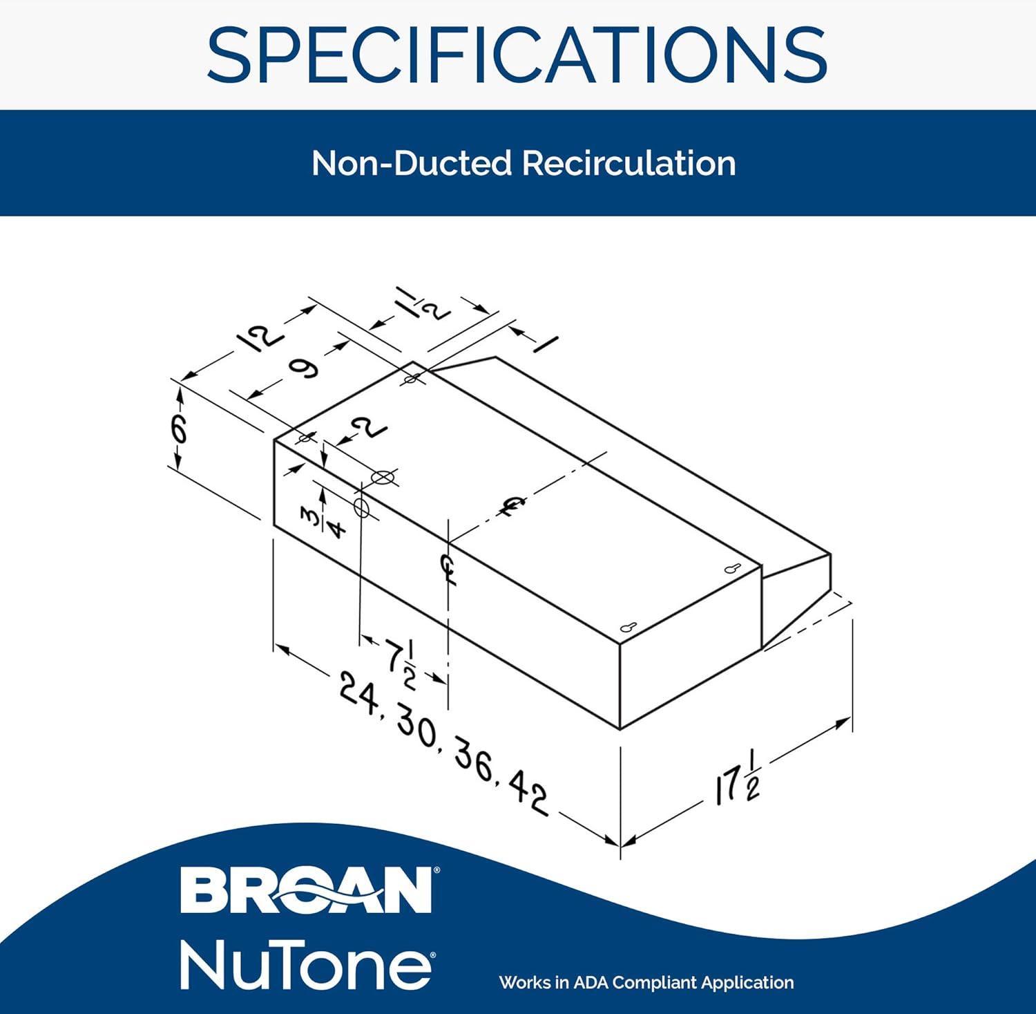 imageBroanNuTone BUEZ130WW NonDucted Ductless Range Hood with Lights Exhaust Fan for Under Cabinet 30Inch WhiteBiscuit
