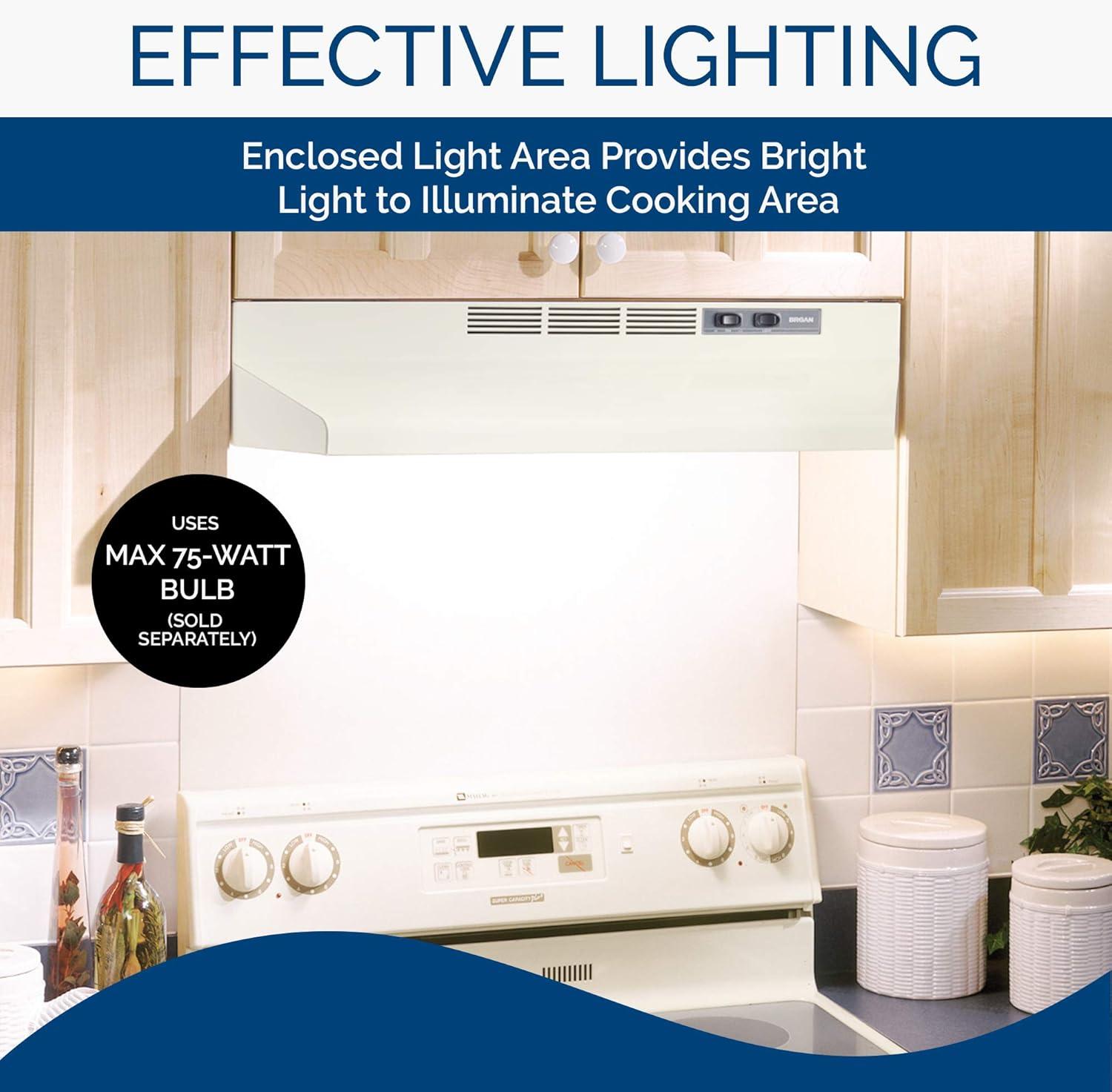 imageBroanNuTone BUEZ130WW NonDucted Ductless Range Hood with Lights Exhaust Fan for Under Cabinet 30Inch WhiteBiscuit