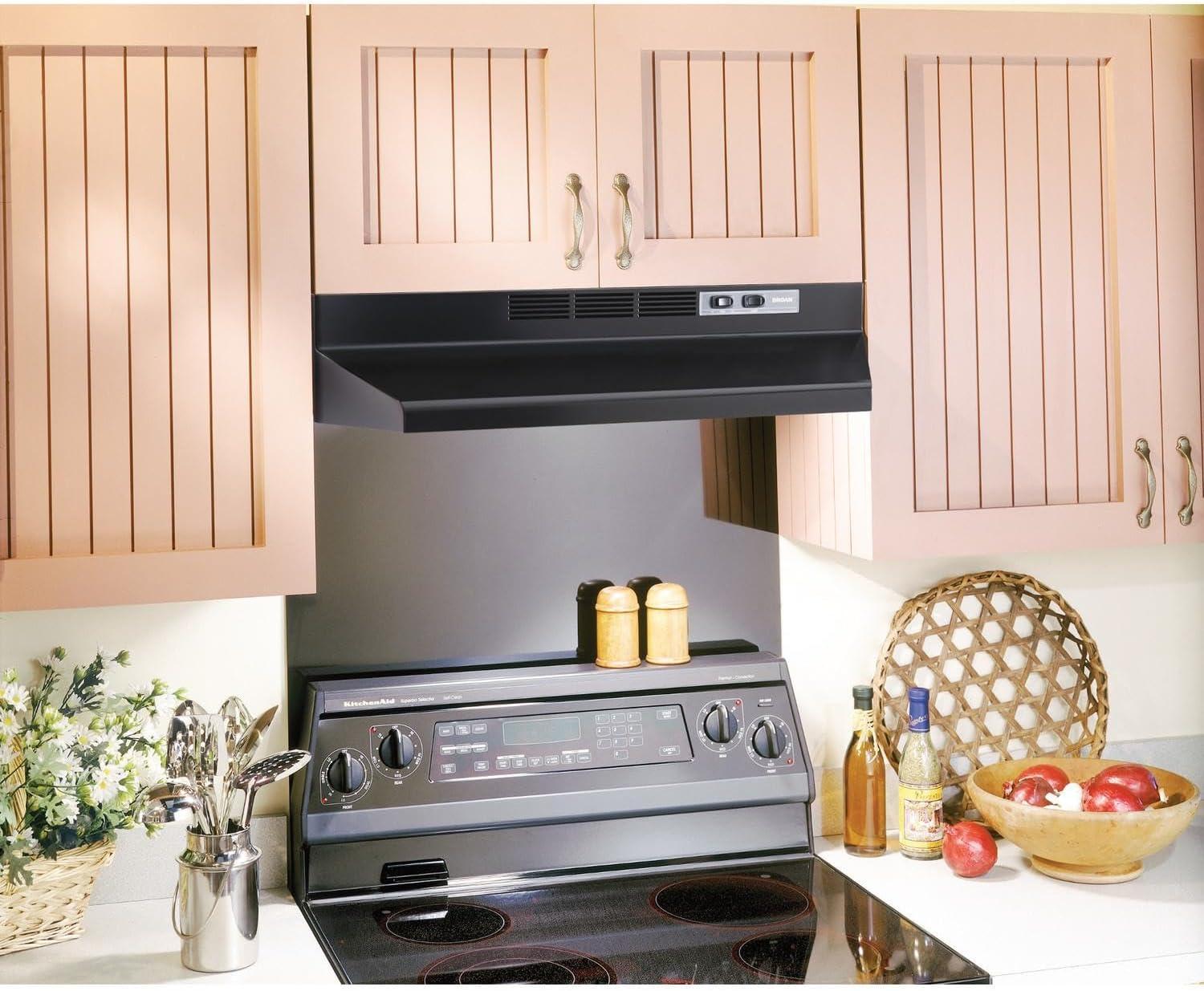 imageBroanNuTone BUEZ130WW NonDucted Ductless Range Hood with Lights Exhaust Fan for Under Cabinet 30Inch WhiteBlack