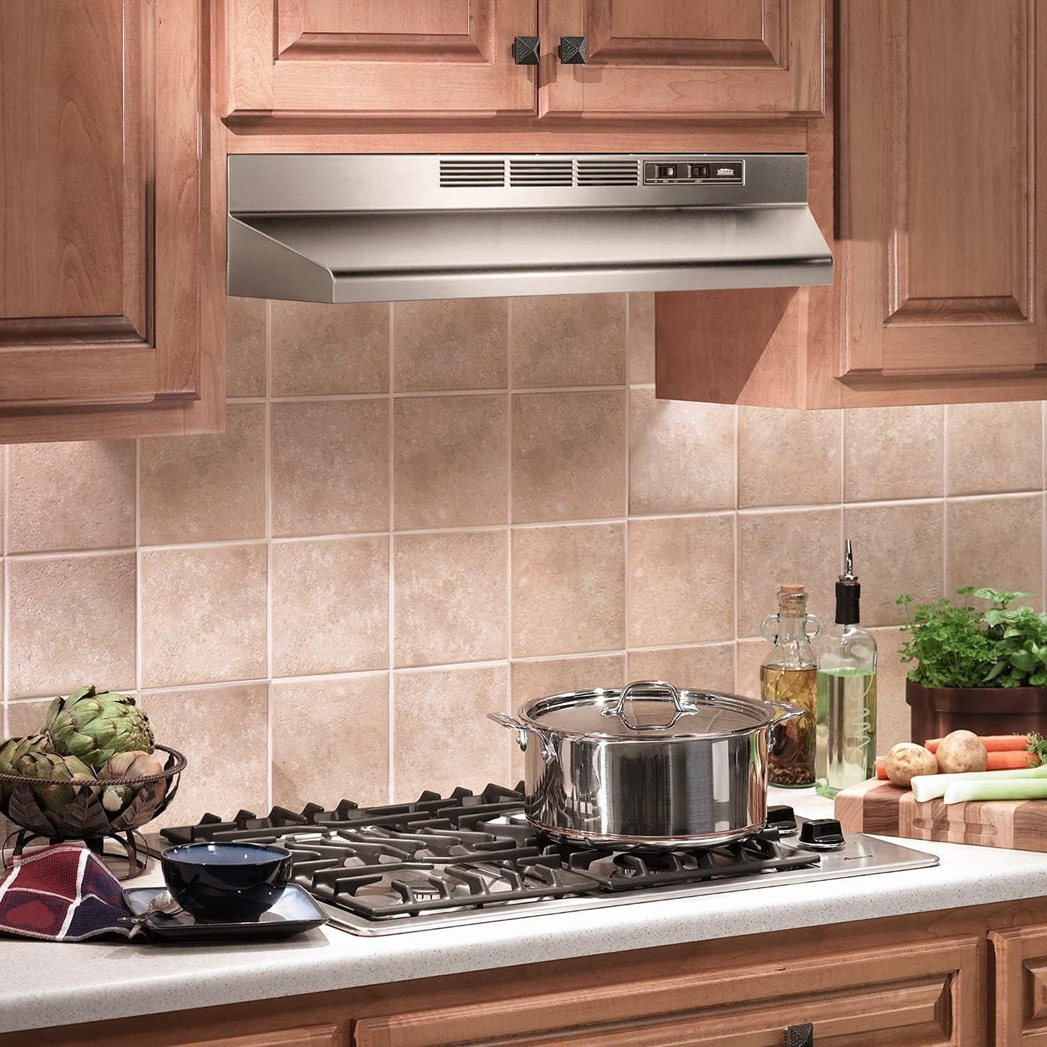 imageBroanNuTone BUEZ130WW NonDucted Ductless Range Hood with Lights Exhaust Fan for Under Cabinet 30Inch WhiteStainless Steel