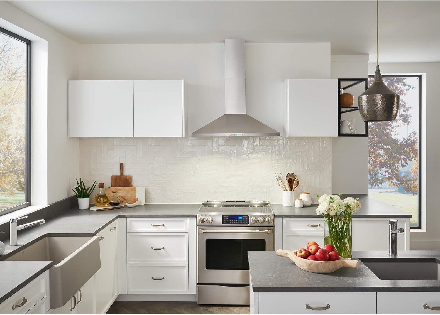 imageBroanNuTone BWP2364SS Convertible WallMount LED Lights Pyramidal Chimney Range Hood 36Inch Stainless Steel