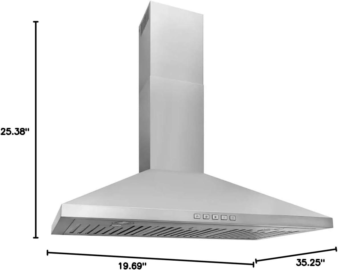 imageBroanNuTone BWP2364SS Convertible WallMount LED Lights Pyramidal Chimney Range Hood 36Inch Stainless Steel