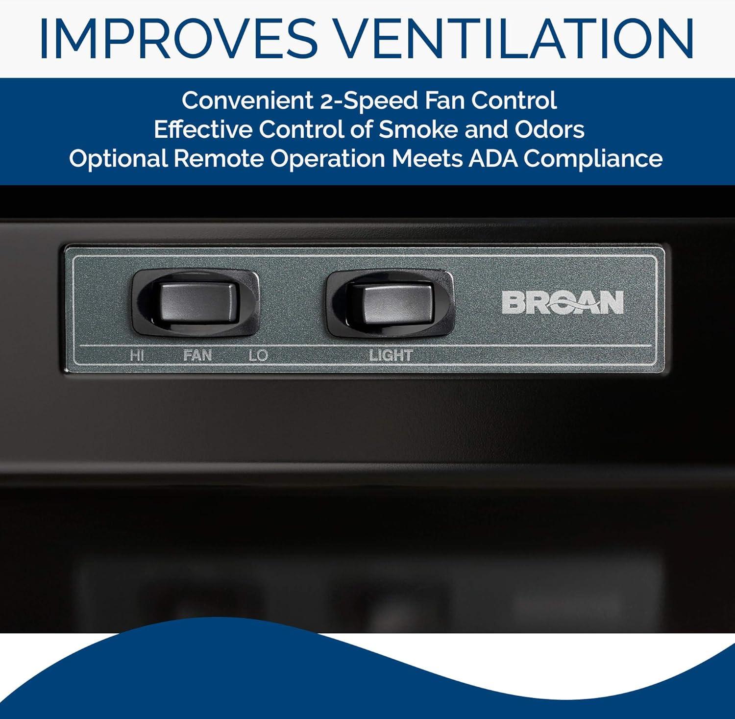 imageBroanNuTone Economy 30inch UnderCabinet Easy Install Range Hood with 2Speed Exhaust Fan and Light 230 Max Blower CFM BlackBlack