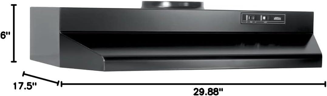 imageBroanNuTone Economy 30inch UnderCabinet Easy Install Range Hood with 2Speed Exhaust Fan and Light 230 Max Blower CFM BlackBlack