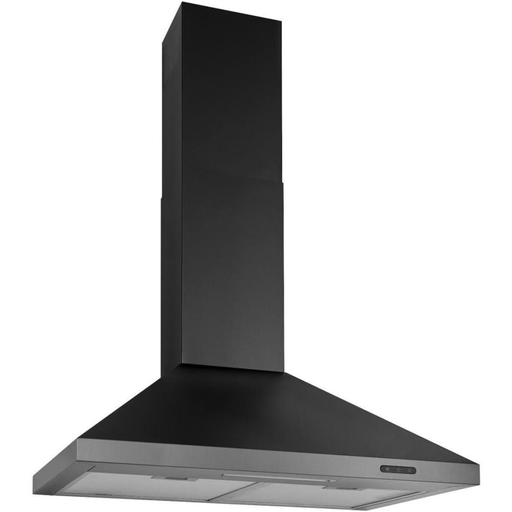 imageBroanNuTone 30inch WallMount Convertible ChimneyStyle Pyramidal Range Hood with 3Speed Exhaust Fan and Light 460 Max Blower CFM Black Stainless SteelBlack Stainless Steel