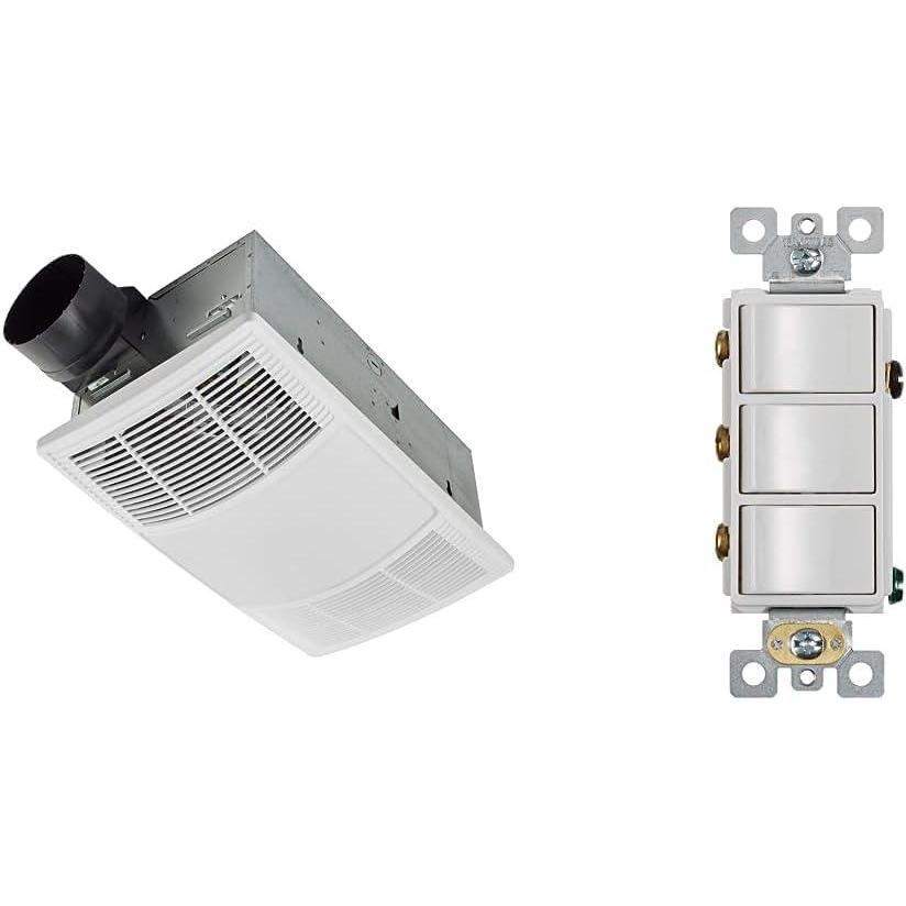 imageBroanNuTone BHFLED80 PowerHeat Bathroom Exhaust Fan Heater and LED Light Combination 80 CFM ampamp P3RW ThreeRocker Switch for Bathroom Exhaust Fan White Wall Control Knob80 CFM