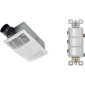 imageBroanNuTone BHFLED80 PowerHeat Bathroom Exhaust Fan Heater and LED Light Combination 80 CFM ampamp P3RW ThreeRocker Switch for Bathroom Exhaust Fan White Wall Control Knob80 CFM