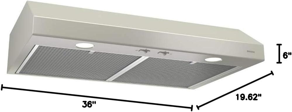 imageBroanNuTone Glacier 36inch UnderCabinet 4Way Convertible Range Hood with 2Speed Exhaust Fan and Light BisqueBisque