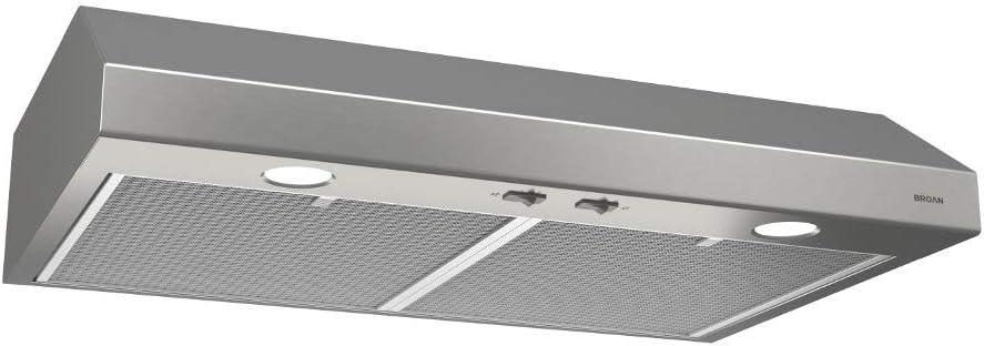 imageBroanNuTone Glacier 36inch UnderCabinet 4Way Convertible Range Hood with 2Speed Exhaust Fan and Light BisqueStainless Steel