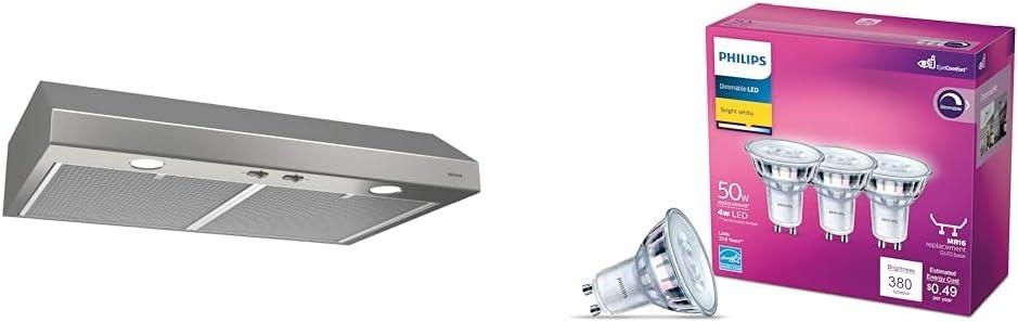 imageBroanNuTone Glacier 36inch UnderCabinet 4Way Convertible Range Hood with 2Speed Exhaust Fan and Light BisqueStainless Steel