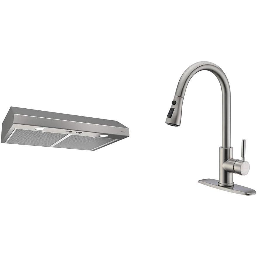 imageBroanNuTone Glacier 36inch UnderCabinet 4Way Convertible Range Hood with 2Speed Exhaust Fan and Light BisqueStainless Steel