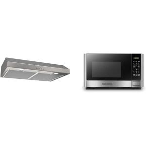 imageBroanNuTone BCSQ130SS ThreeSpeed Glacier UnderCabinet Range Hood with LED Lights ADA Capable ampamp BLACKDECKER Digital Microwave Oven with Turntable PushButton Door Child Safety Lock