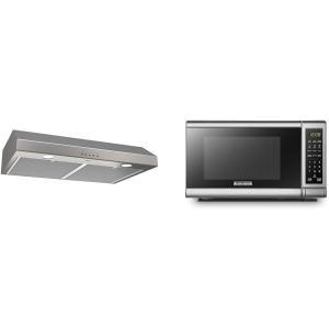 imageBroanNuTone BCSQ130SS ThreeSpeed Glacier UnderCabinet Range Hood with LED Lights ADA Capable ampamp BLACKDECKER EM720CB7 Digital Microwave Oven with Turntable PushButton DoorHood  Oven